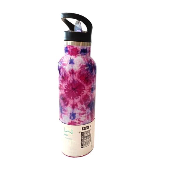 Wellness Flip Stra SS water Bottle in a pink tie dye - Picture 1 of 4